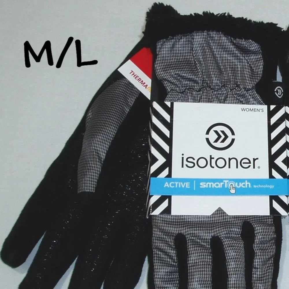 Grey Black M/L 2 pr Isotoner Active Gloves Womens - Picture 3 of 13